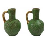 Pair of Green Ceramic Pitchers with Gold Accents