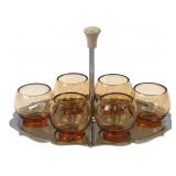 Farber Bros Krome-Kraft Amber Glass Serving Set