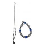 Sterling Silver Necklace and Beaded Bracelet Set