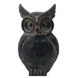 Rustic Faux-Carved Black Resin Owl Figurine