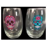 Sugar Skull Stemless Wine Glasses, Pair