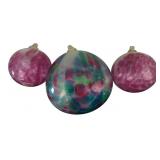 Hand Blown Art Glass Friendship Balls, Lot of 3