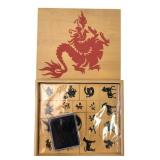 NIB Chinese Zodiac Rubber Stamp Kit in Wooden Box