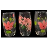 Set of Three Hand-Painted Floral Glass Tumblers