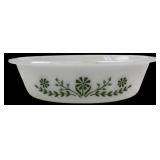 Glasbake Oval Baking Dish, Green Floral Pattern, 1