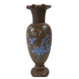 Art Glass Hand-Painted Floral Vase, 11' H