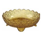 Amber Pressed Glass Footed Bowl, 6.5 in.