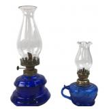 Pair of Blue Glass Oil Lamps