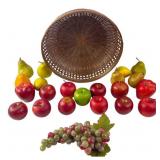Woven Wicker Basket with Assorted Artificial Fruit