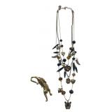 Betsey Johnson Multi-Strand Necklace and Brooch