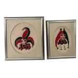 Pair of Framed Jester Needlepoint Artworks