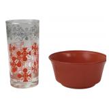 Mid-Century Style Geometric Glass and Orange Bowl