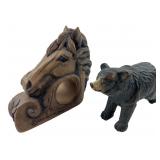 Telle M. Stein Horse Sculpture and Bear Figurine