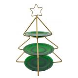 Christmas Tree 3-Tier Serving Stand, Green Glass