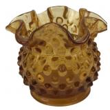 Amber Hobnail Glass Vase with Ruffled Rim