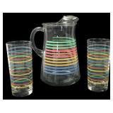 Striped Glass Pitcher and Two Tumblers Set