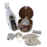 Miniature Porcelain Doll Set and Corn Husk Doll