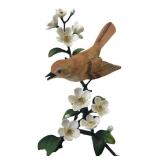 Decorative Metal Bird Figurine on Flowering Branch