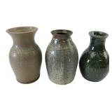 Set of Three Signed Studio Stoneware Vases