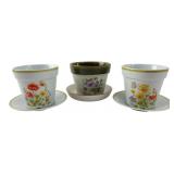 Set of Three Japanese Ceramic Planters with Saucer