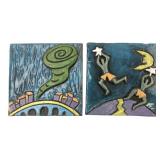 VTG Samuels Whimsical Art Pottery Tiles, 6x6'