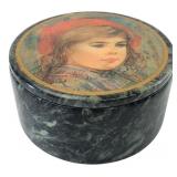 Edna Hibel Signed Green Marble Trinket Box
