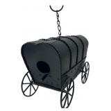 Black Metal Covered Wagon Birdhouse