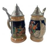 Pair of German-Style Ceramic Beer Steins with Lids
