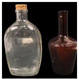 Two Vintage Glass Bottles: Log Cabin Syrup & Liquo