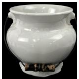White Ceramic Pot with Wire Bail Handle