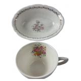 Floral Ceramic Teacup and Oval Dish Set