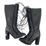 OLYGEYES Black Lace-Up Over-The-Knee Boots