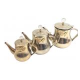 Set of Three 18-10 Stainless Steel Teapots