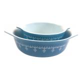 Pyrex Snowflake Blue Nesting Bowls, 1qt and 1.5qt