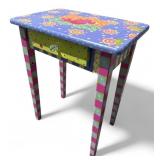 Whimsical Hand-Painted Wooden Side Table