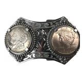 Silver Dollar Belt Buckle 1921 Morgan & 1922 Peace