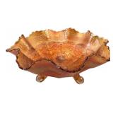Marigold Carnival Glass Tri-Footed Bowl, 10' dia.