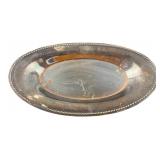 Silver-Plated Oval Serving Tray with Beaded Rim