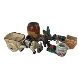 Japanese Ceramic Donkey Cart Planters & Ashtray