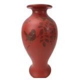 Japanese Red Lacquer Bird & Floral Vase