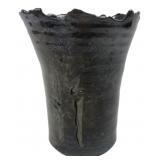 Studio Pottery Dark Glazed Tree Motif Vase