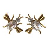 Sterling Silver Bee Rhinestone Screw-Back Earrings