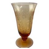 Amber Etched Footed Glass Tumbler 6" H