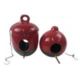 Pair of Red Glazed Ceramic Hanging Birdhouses