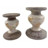 Pair Distressed Ceramic Pillar Candle Holders