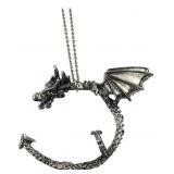 Dragon Pendant Necklace, Silver-Tone Metal