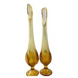 Pair of Amber Glass Pedestal Bud Vases
