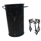 Black Metal Cylindrical Container with Ornate Stan