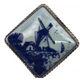 Vintage Delft Style Blue & White Windmill Brooch