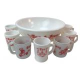 McKee Glass Tom & Jerry Milk Glass Punch Bowl Set